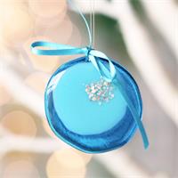 Christmas decoration blue hanging bauble with ribbon 