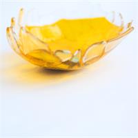 yellow fun fraggley fused glass bowl 