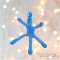 Blue Transparent fused glass star hanging decoration made by molten wonky