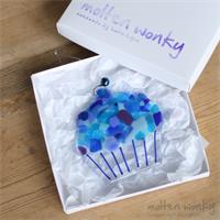 fused glass cupcake with crazy icing 