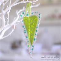 green fused glass love heart