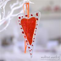 orange fused glass love heart decoration handmade by molten wonky