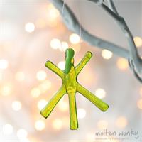 Green Transparent fused glass star hanging decoration made by molten wonky