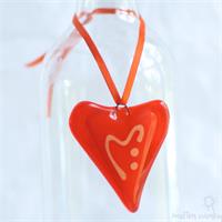 little orange fused glass love heart hanging decoration made by molten wonky