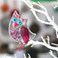 pink fused glass owl