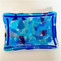 blue recycled fused glass soap dish 