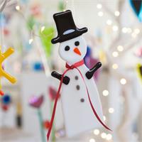 fused glass snowman hanging Christmas decorations 
