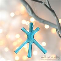 Turquoise Transparent fused glass star hanging decoration made by molten wonky