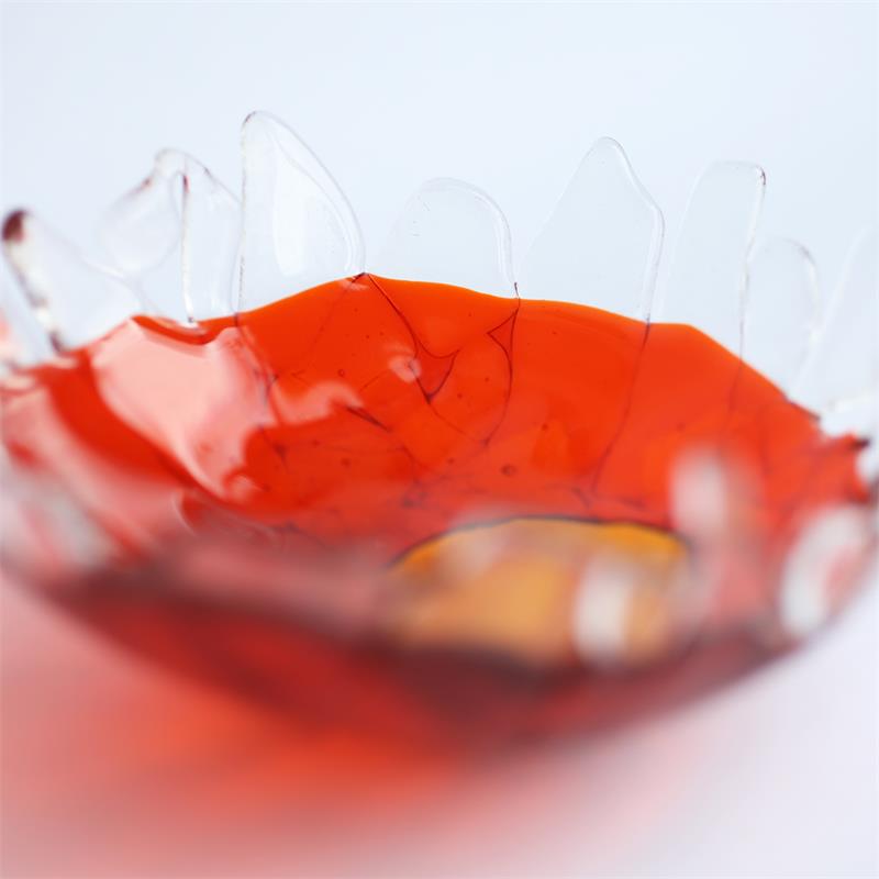 fun orange fraggley fused glass bowl 