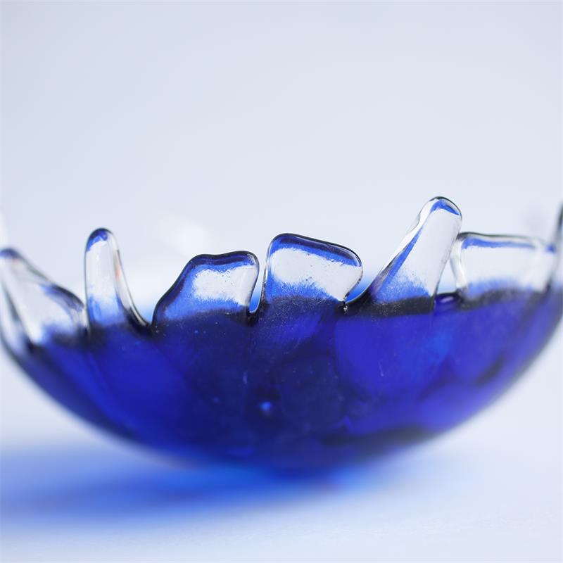 dark blue fun fraggley fused glass bowl
