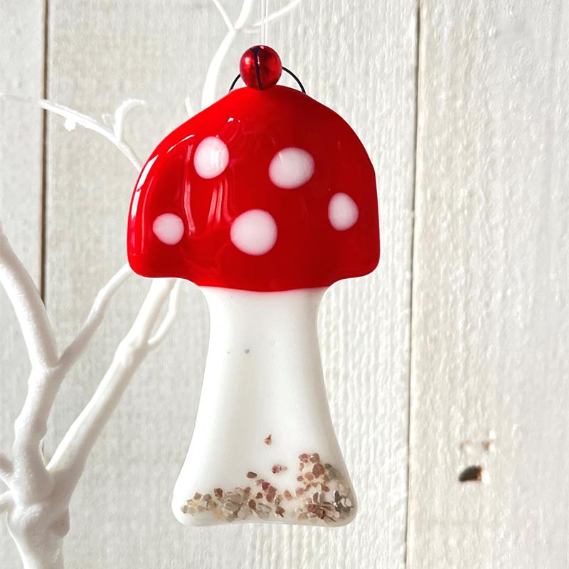 fused glass mushroom christmas decoration 