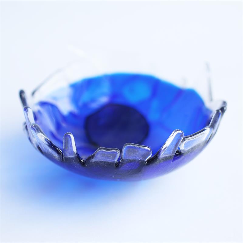 dark blue fun fraggley fused glass bowl