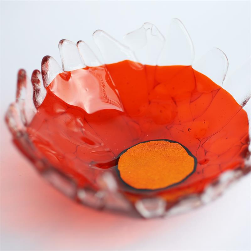fun orange fraggley fused glass bowl 