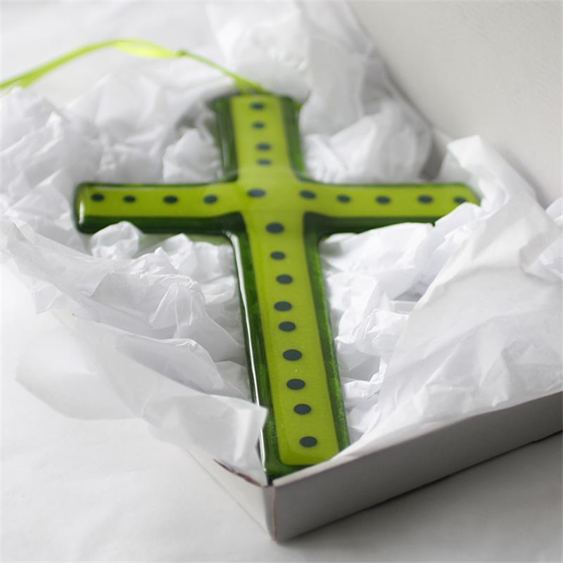 fused glass green giant crucifix cross