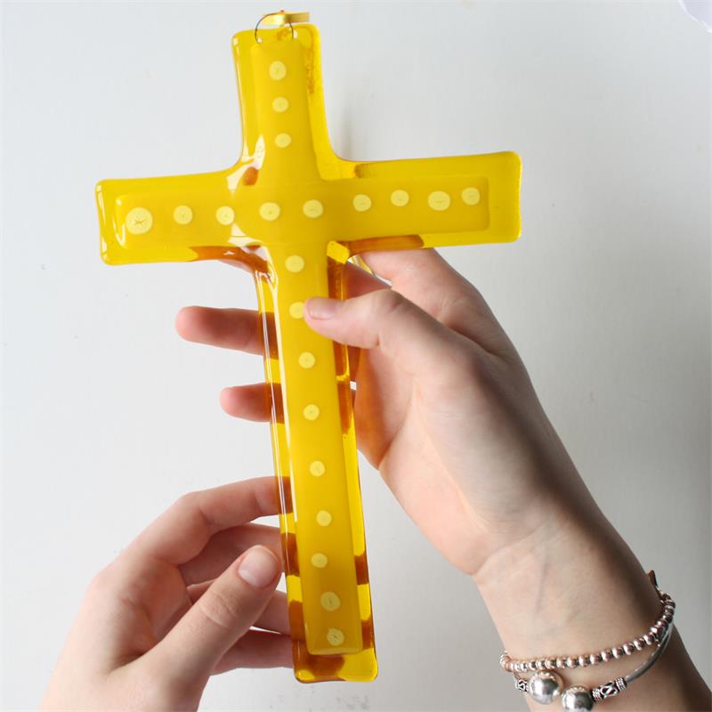 fused glass yellow cruxifix
