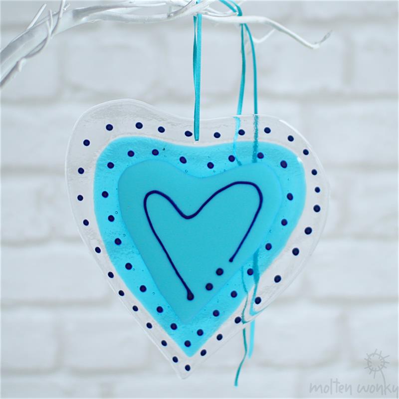 turquoise fused glass big heart 