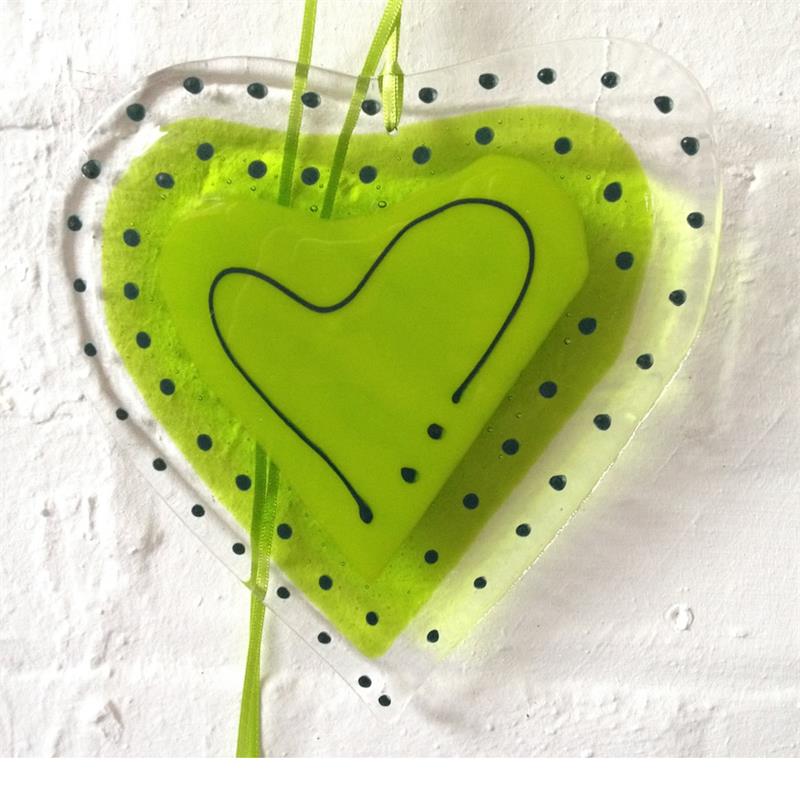 green fused glass big heart 