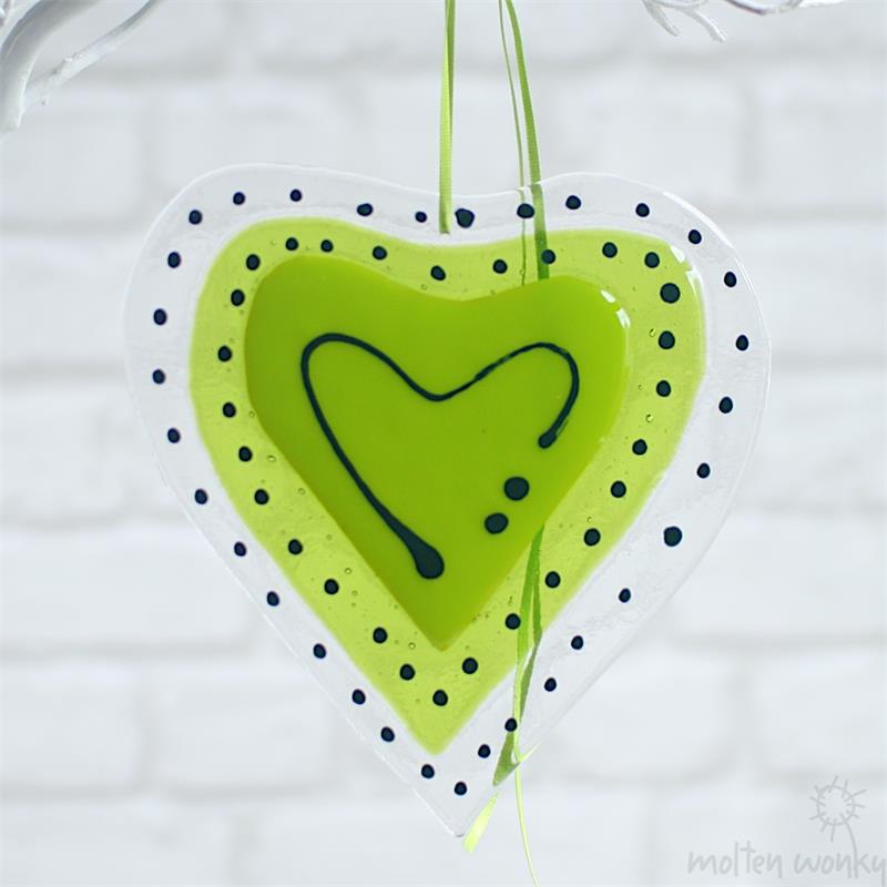 lime green fused glass big heart 