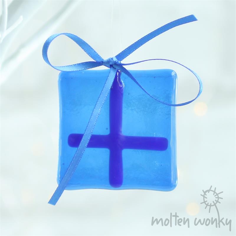 fused glass blue gift 