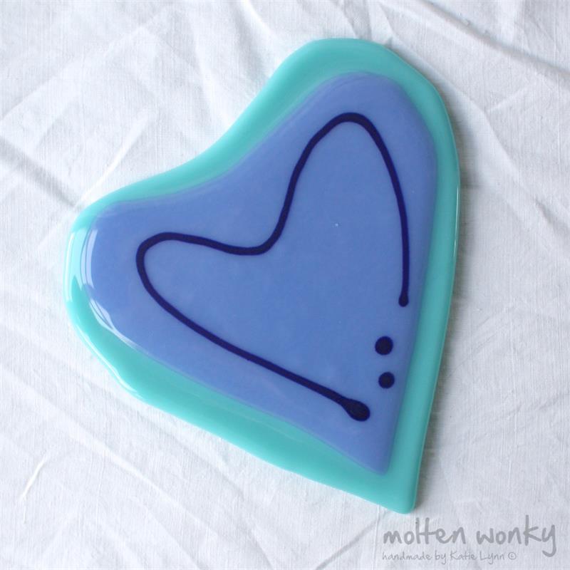 blue fused glass love heart table coaster from molten wonky