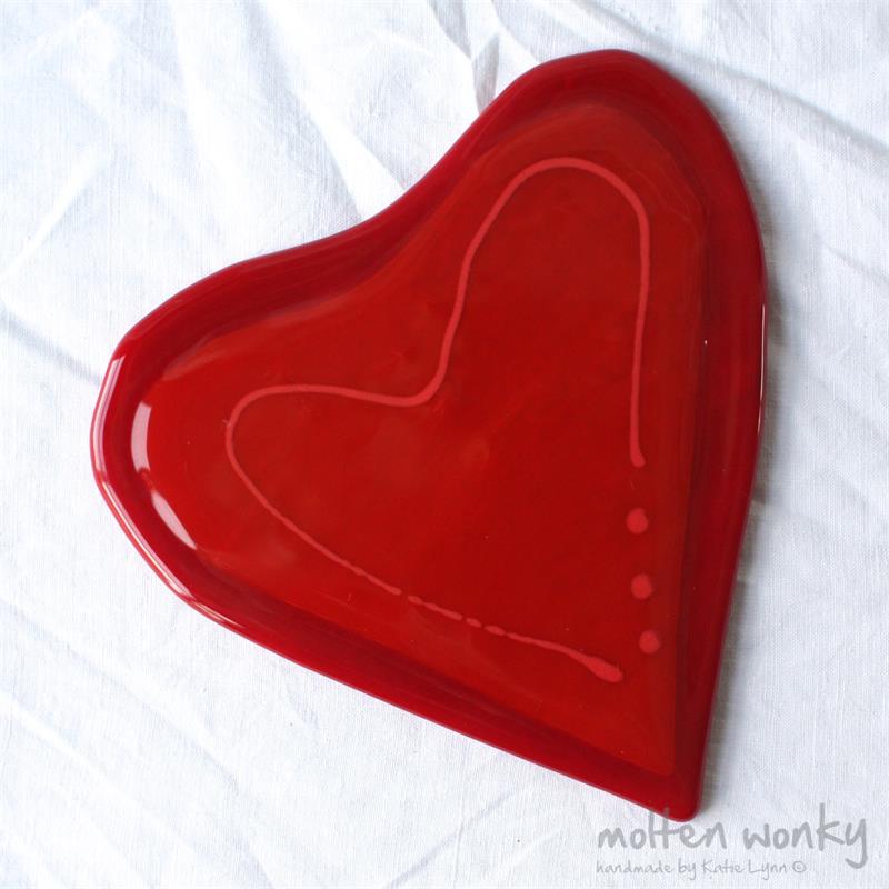 red fused glass love heart table coaster from molten wonky