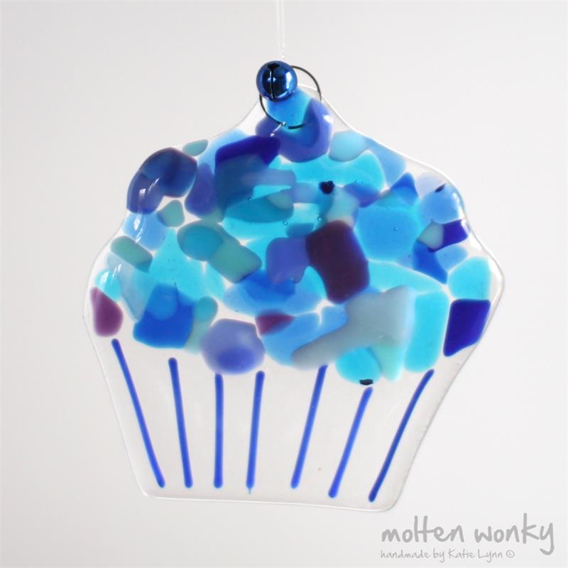 fused glass cupcake with crazy icing 