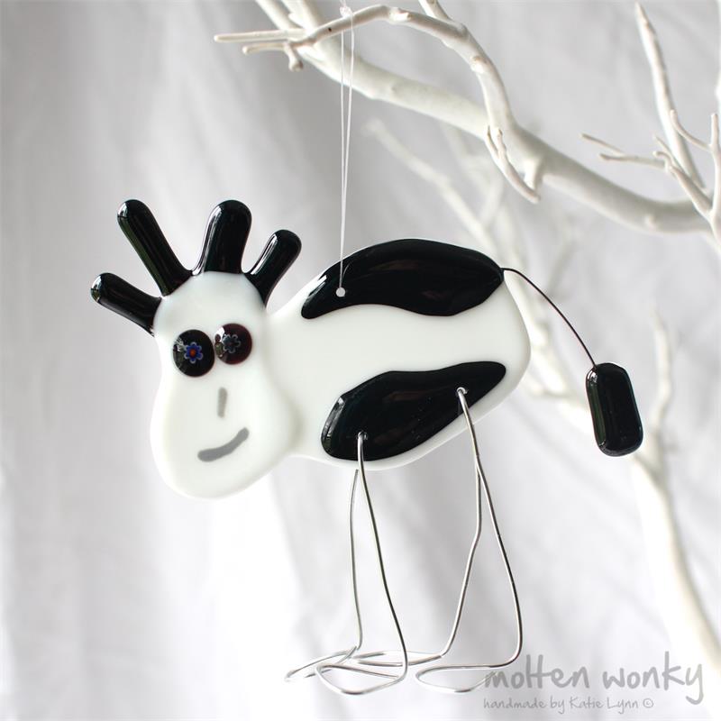 Cow fused glass hanging decoration made by molten wonky