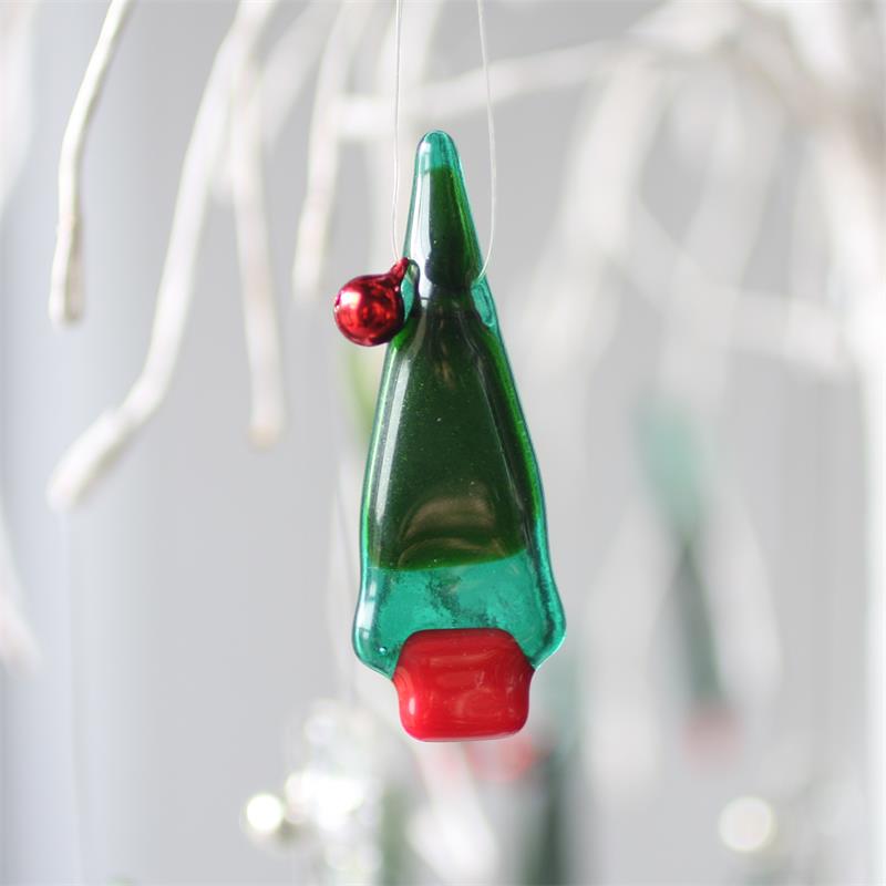 emerald green tiny tree fused glass hanging decoration