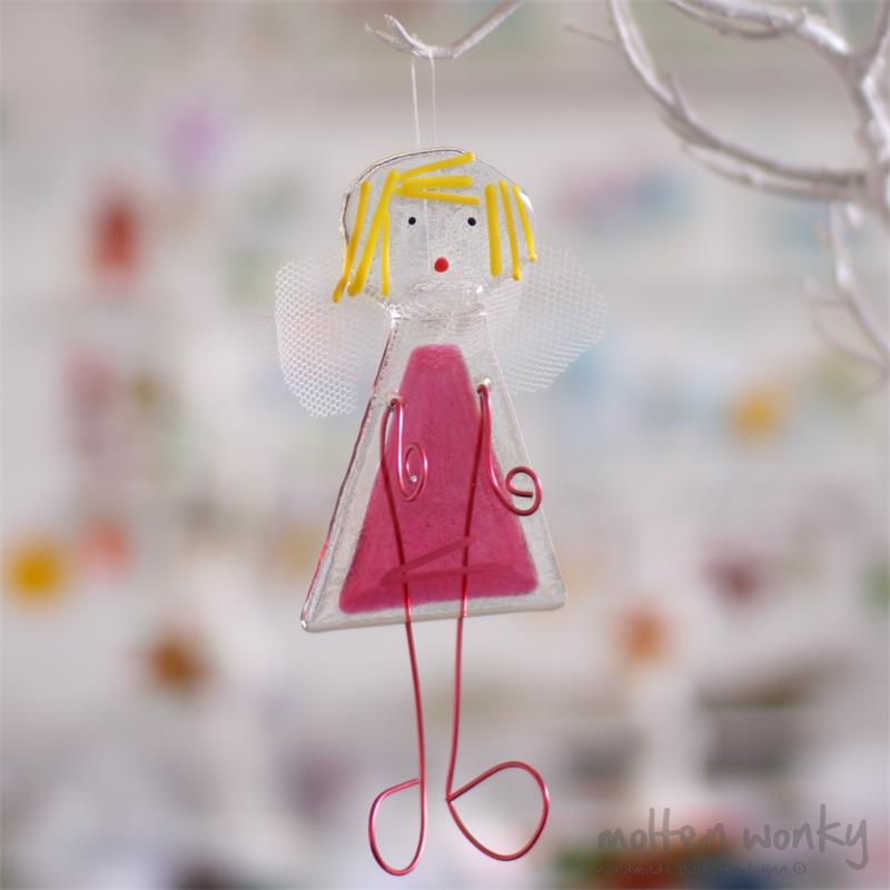 Fused glass fairy hanging decoration