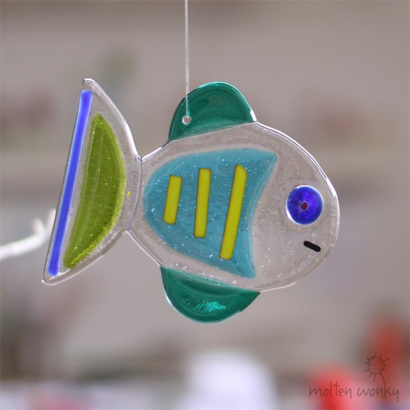 green fused glass fish 