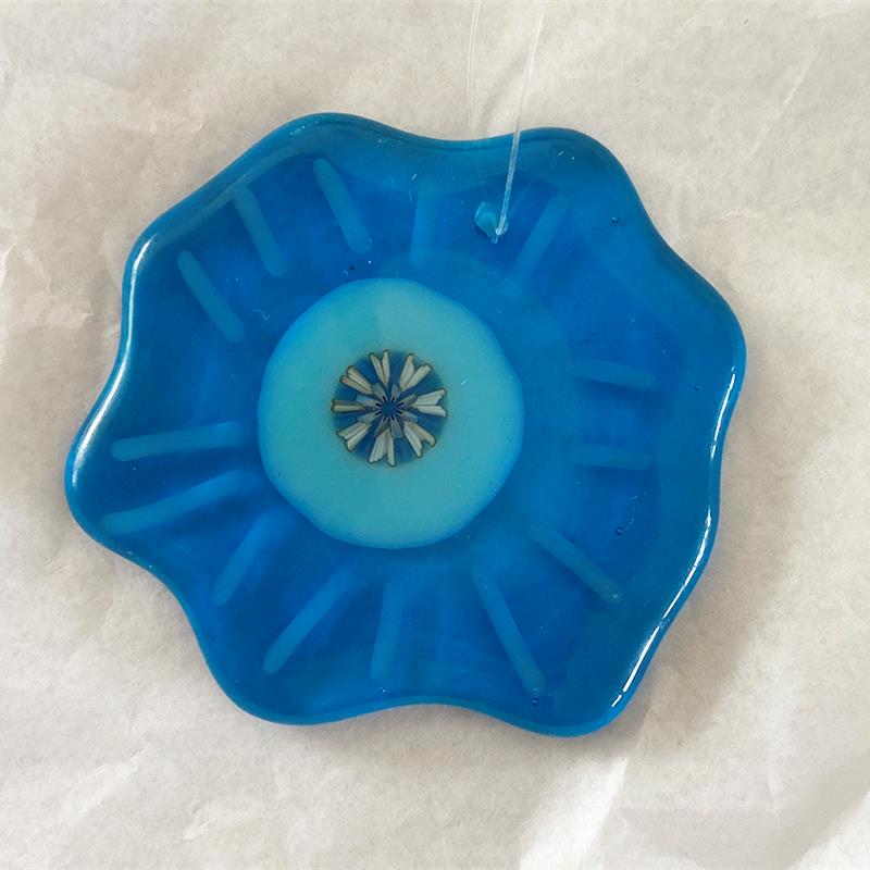 turquoise blue mini fused glass flower
