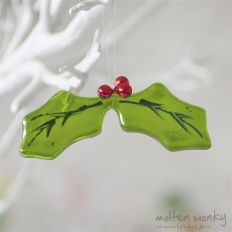 fused glass holly