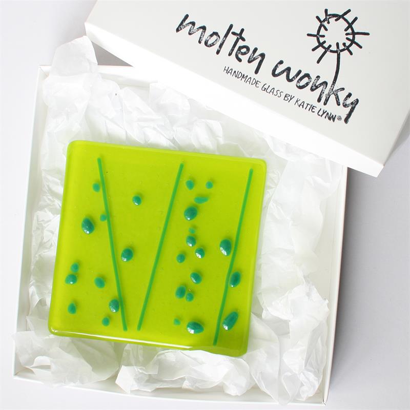 jazzy green fused glass coaster