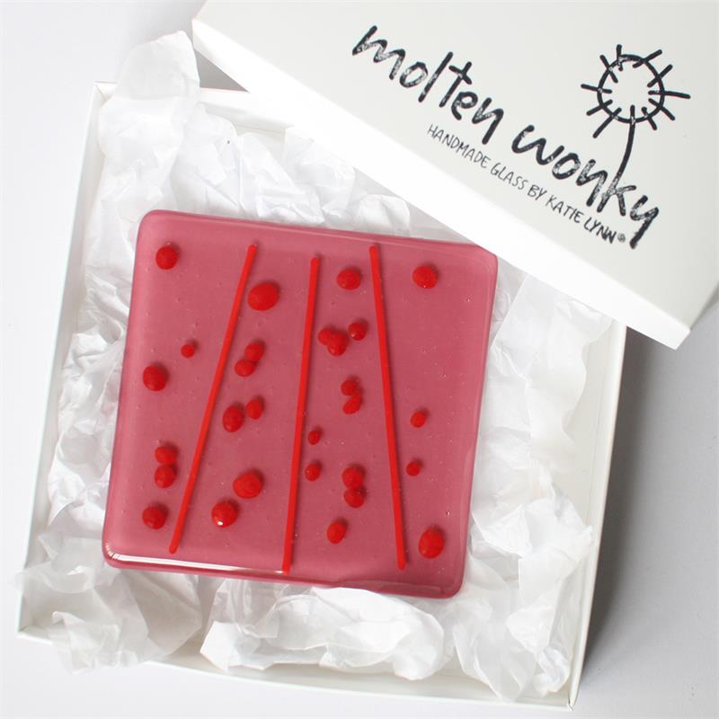 pink fused glass square coaster
