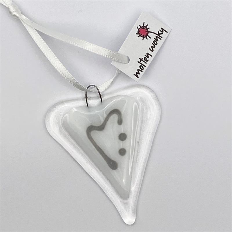 white fused glass wedding favour love heart