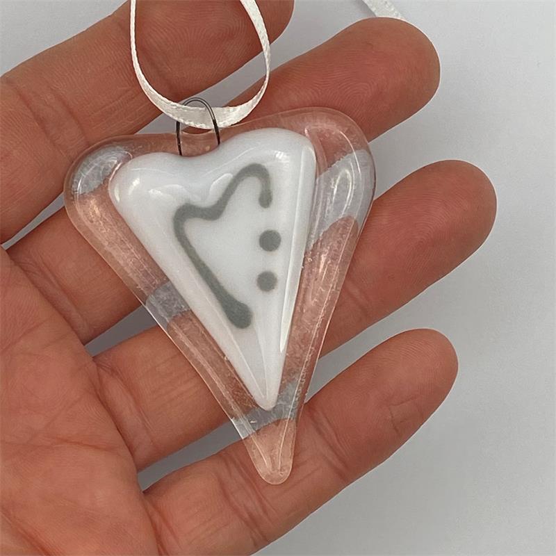 white fused glass wedding favour love heart