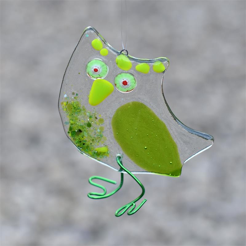 Owl fused glass hanging decoration made by molten wonky