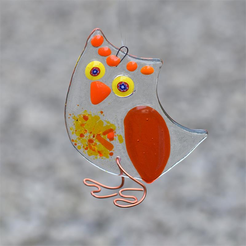 Fused glass Owl hanging decoration handmade by molten wonky