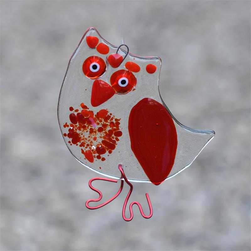 Fused glass Owl hanging decoration handmade by molten wonky
