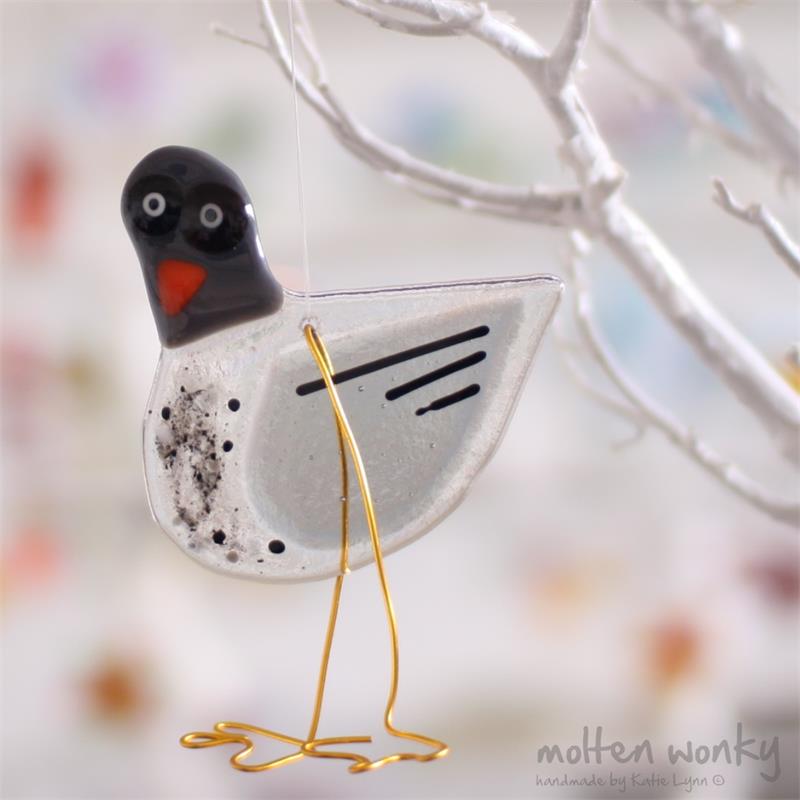 Grey london pigeon fused glass hanging decoration made by molten wonky