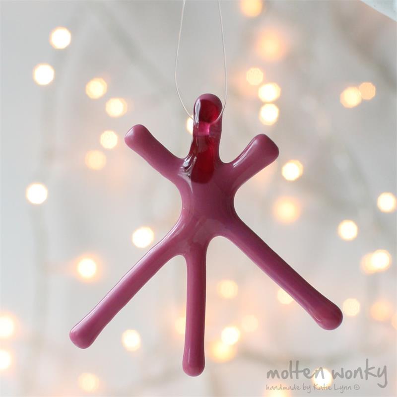 Pink Opaque fused glass star hanging decoration made by molten wonky