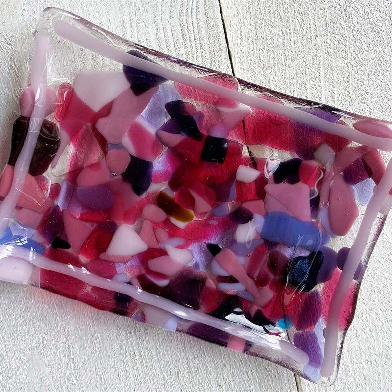 recycled fused glass soap dish 
