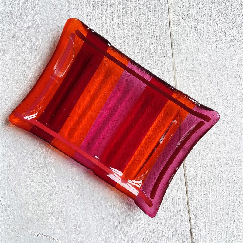 stripy fused glass soap dish 