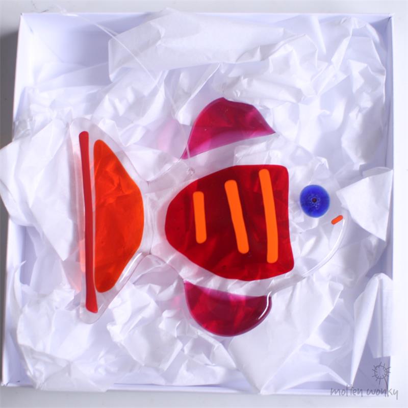 red and pink fused glass fish