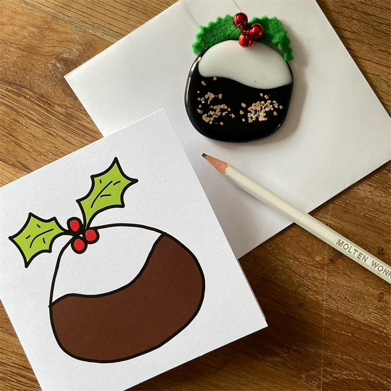 sketch of Christmas pudding greeting card