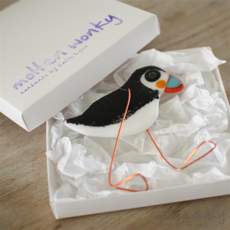 fused glass puffin decoration
