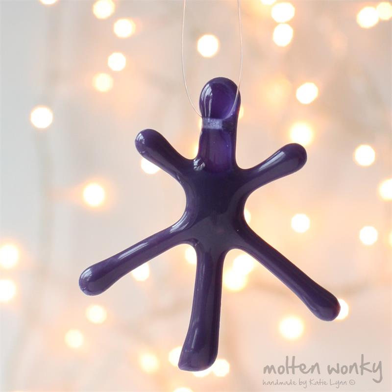 Purple Opaque fused glass star hanging decoration made by molten wonky