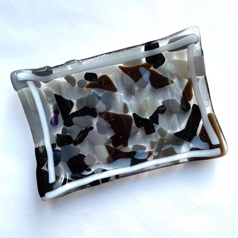 grey recycled fused glass soap dish 