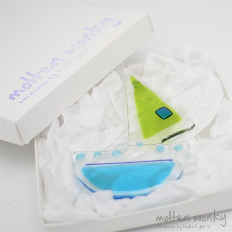 handmade glass sail boat by molten wonky