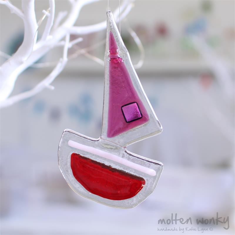 fused glass sail boat